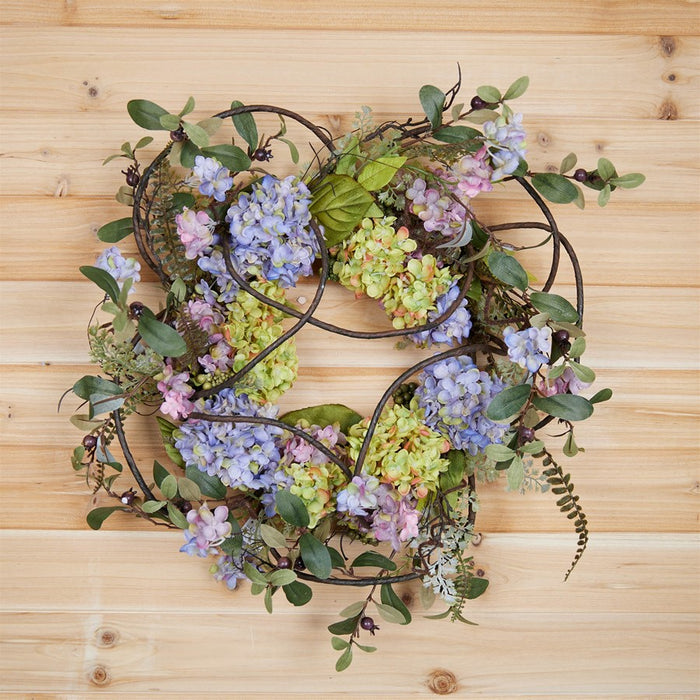 Melrose Hydrangea Floral Wreath 22"D, Green/Purple