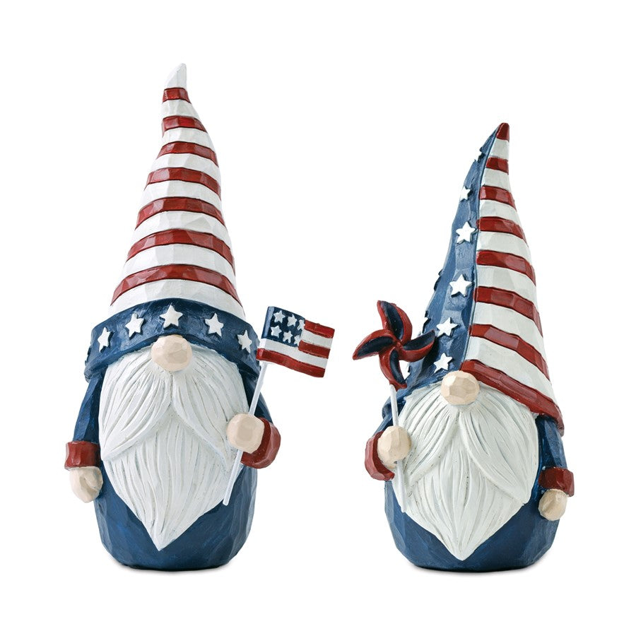 Melrose Americana Gnome Figurine, Set of 2, Red/White/Blue - 55527DS