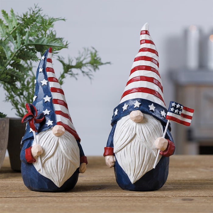 Melrose Americana Gnome Figurine (Set of 2), Red/White/Blue