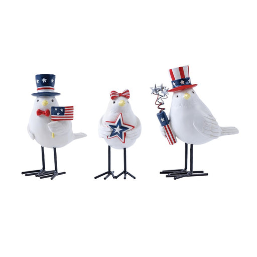 Melrose Int. Americana Bird Figurine, Set of 3, Red/White/Blue - 55528DS
