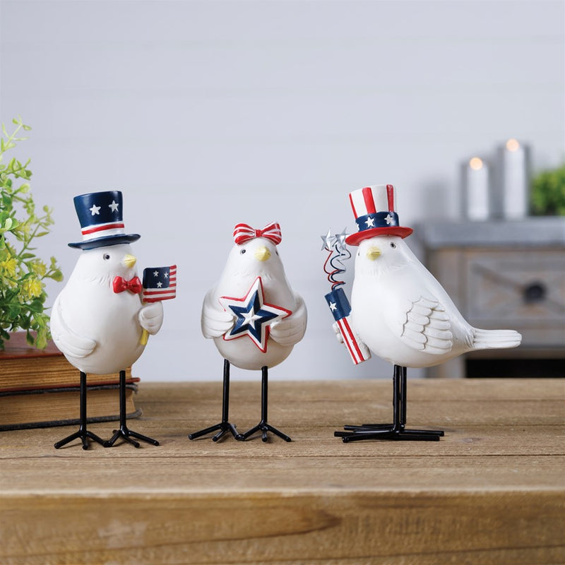 Melrose Americana Bird Figurine (Set of 3), Red/White/Blue