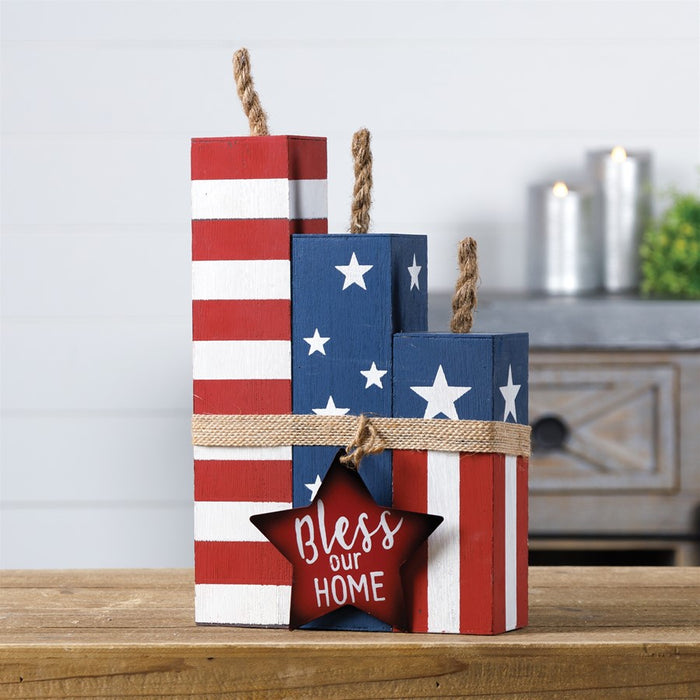 Melrose Americana Firecracker Block Bundle 14"H, Red/White/Blue