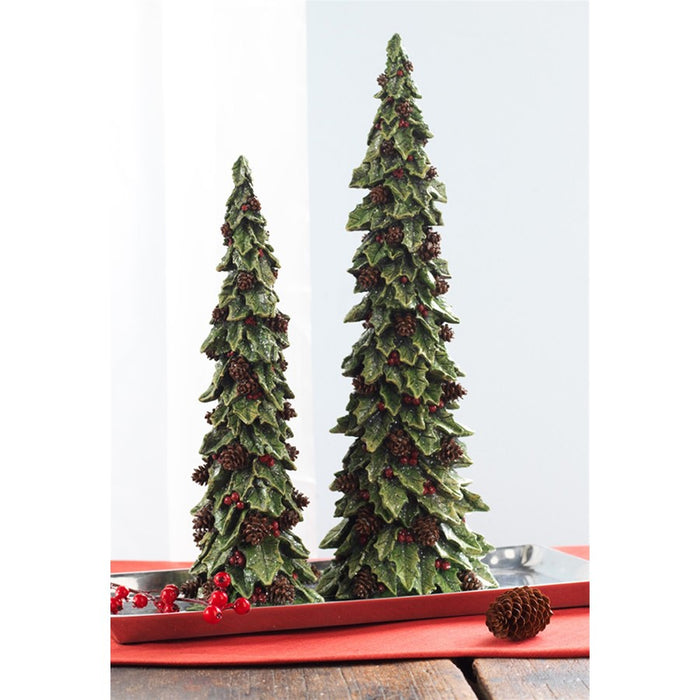 Melrose Holly Leaf Holiday Trees/Pinecone Accents, Set/2, Green/Brown - 56699DS