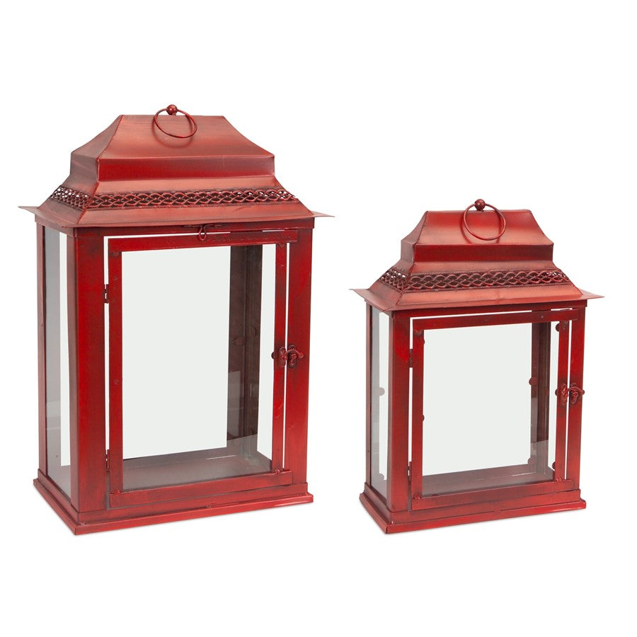 Melrose Traditional Metal Rectangle Lantern, Set of 3, Red - 56803DS