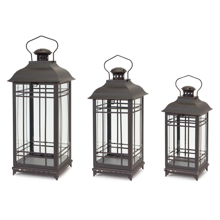 Melrose International Traditional Metal Lantern, Set of 3, Black - 57349DS