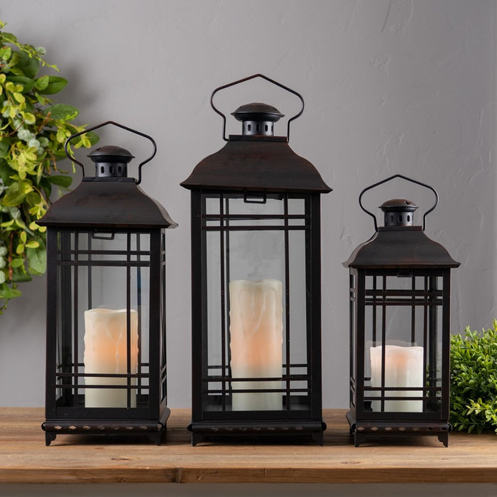 Melrose International Traditional Metal Lantern, Set of 3, Black