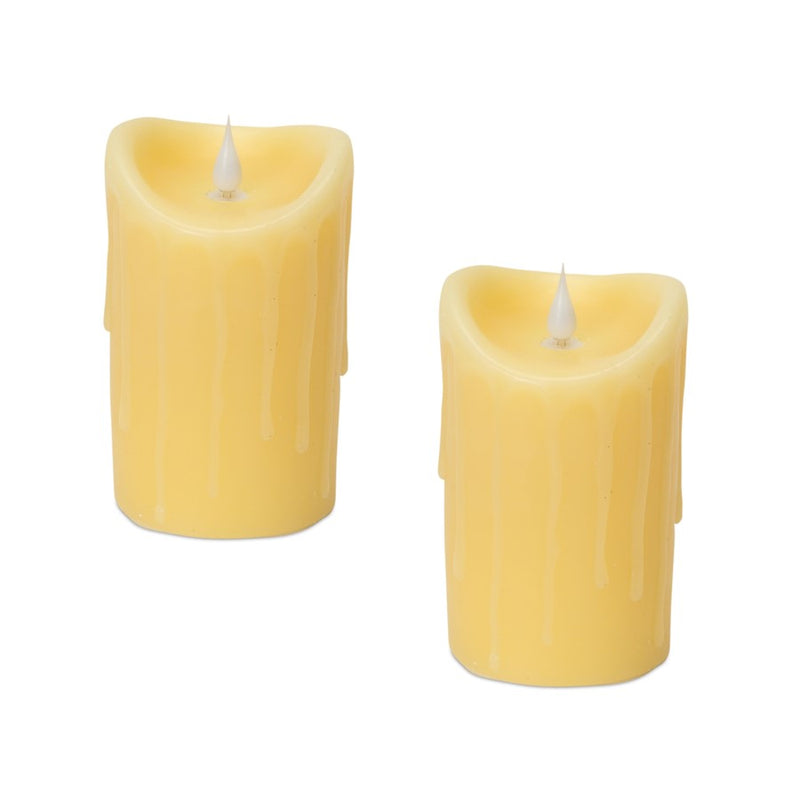 Melrose Simplux LED Dripping Candle/Moving Flame/Remote, Set/2, White - 57481DS