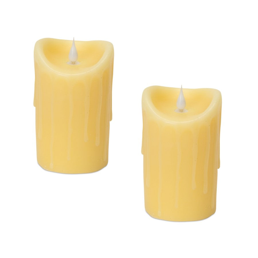 Melrose Simplux LED Dripping Candle/Moving Flame/Remote, Set/2, White - 57481DS