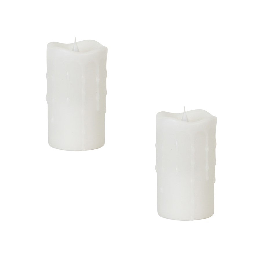 Melrose Simplux Designer LED Dripping Candle with Remote, Set/2, White - 57735DS