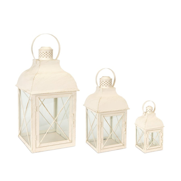 Melrose International Metal Lantern, Set of 3, White - 57760DS