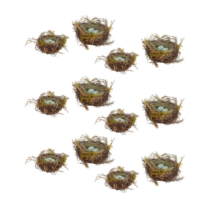 Melrose International Birds Nest/Eggs, Set of 12, Brown/Blue - 58180DS