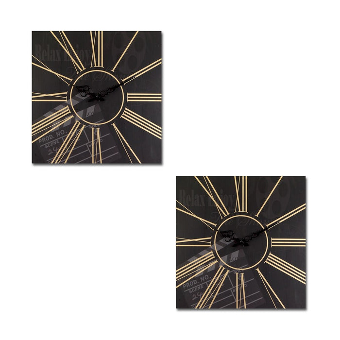 Melrose Modern Movie Theatre Wall Clock, Set of 215.5"SQ, Black/Gold - 58494DS
