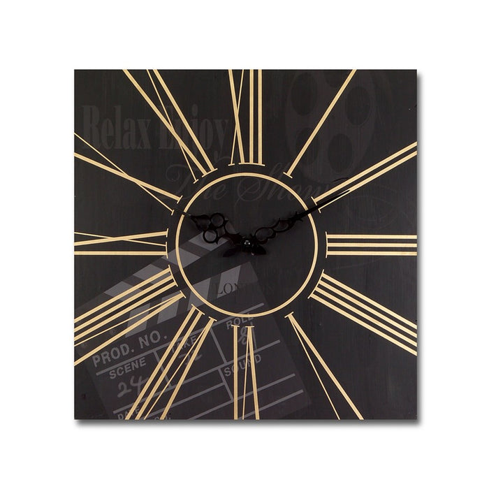 Melrose Modern Movie Theatre Wall Clock, Set of 215.5"SQ, Black/Gold