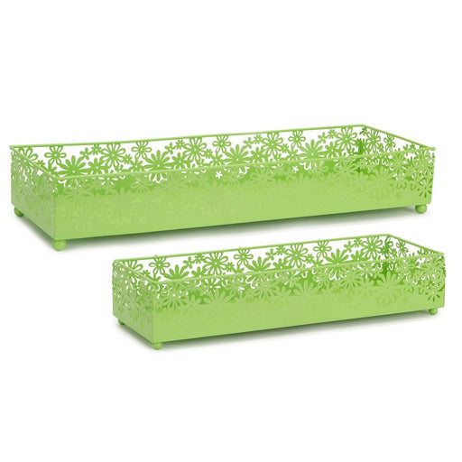 Melrose International Metal Cut Out Daisy Tray Planter, Set of 2, Lime - 58526DS
