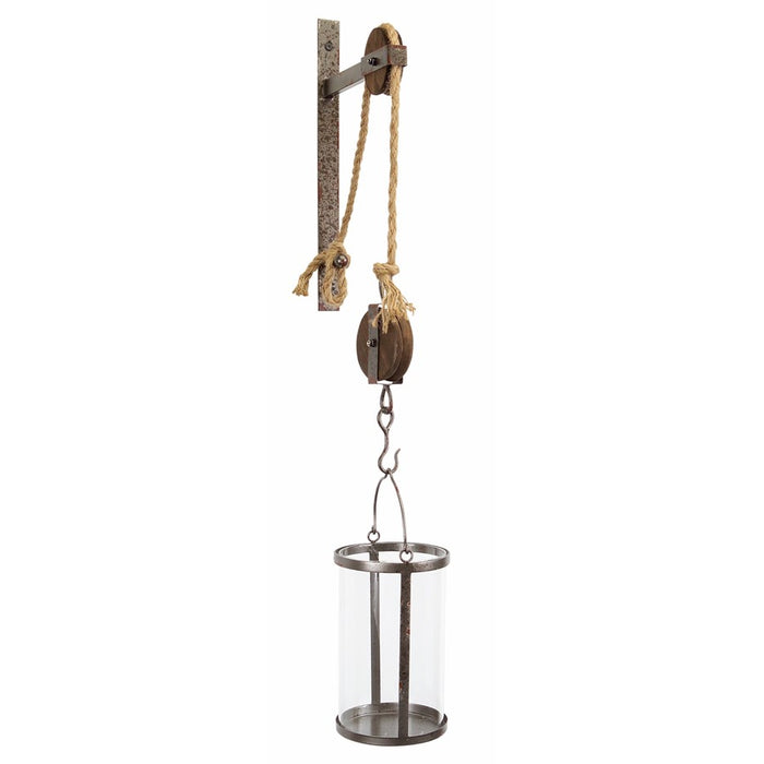 Melrose Industrial Pulley Mounted Canister Candleholder, Grey/Grey - 58868DS