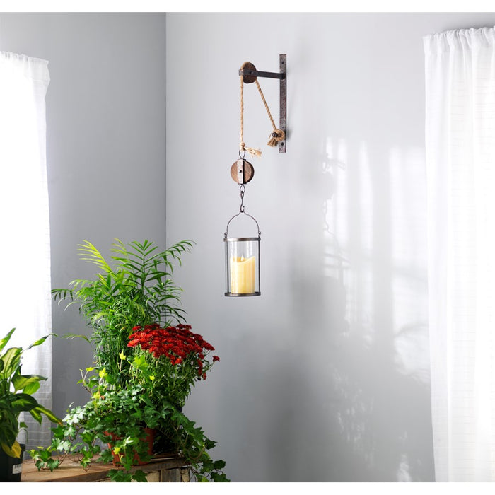 Melrose Industrial Pulley Mounted Canister Candleholder, Grey/Grey