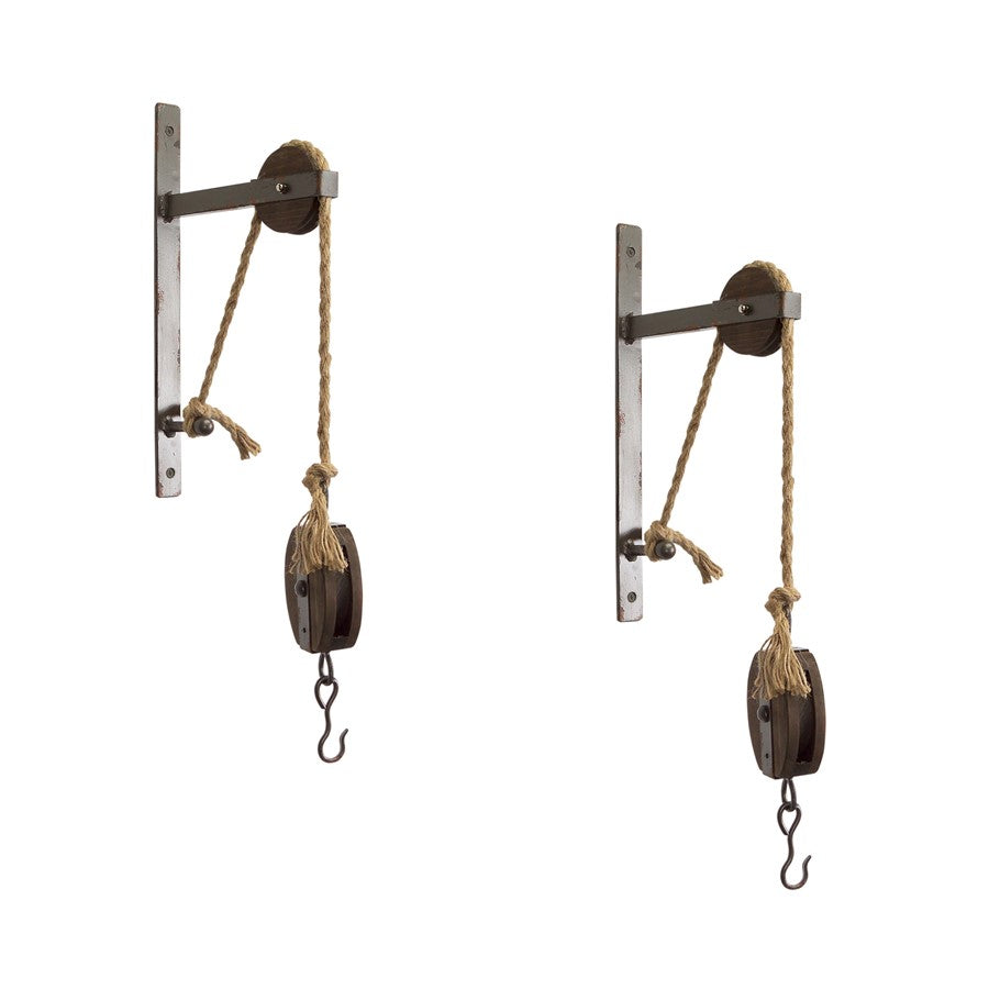 Melrose Industrial Pulley Mounting Bracket, Set of 2, Brown - 58928DS