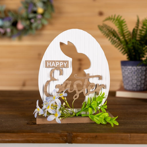 Melrose Happy Easter Rabbit Tabletop Sign, White/Brown/Green