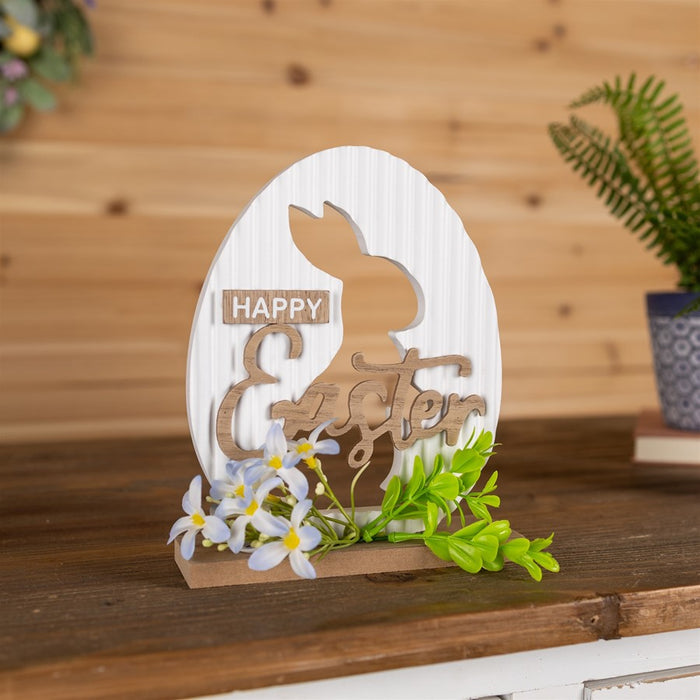 Melrose Happy Easter Rabbit Tabletop Sign, White/Brown/Green