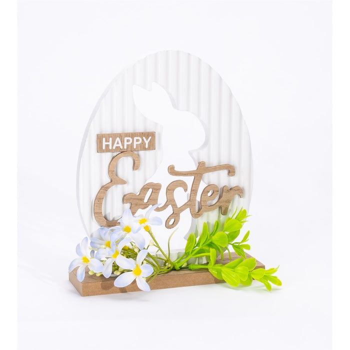 Melrose Happy Easter Rabbit Tabletop Sign, White/Brown/Green
