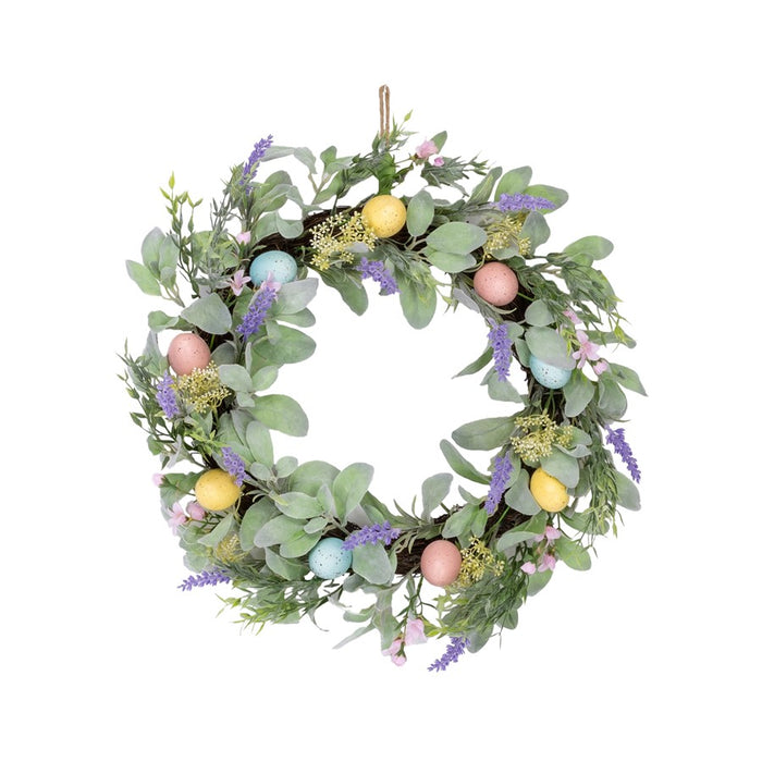 Melrose Lavender Egg Floral Wreath 22"D, Yellow/Green/Pink - 59204DS