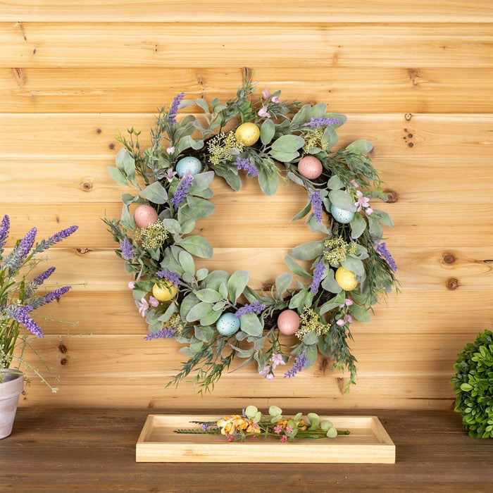 Melrose Lavender Egg Floral Wreath 22"D, Yellow/Green/Pink