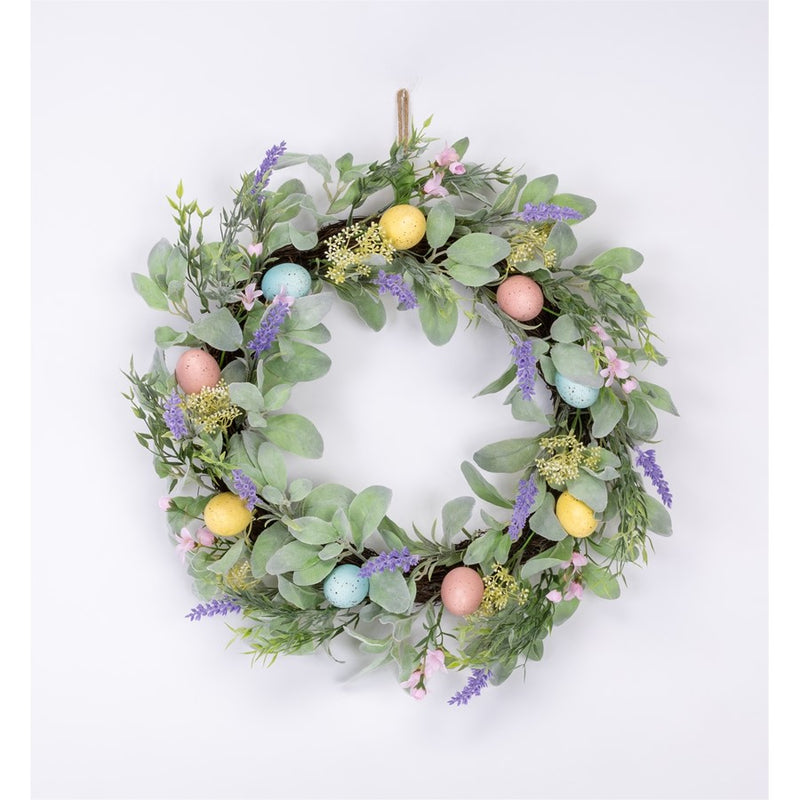 Melrose Lavender Egg Floral Wreath 22"D, Yellow/Green/Pink