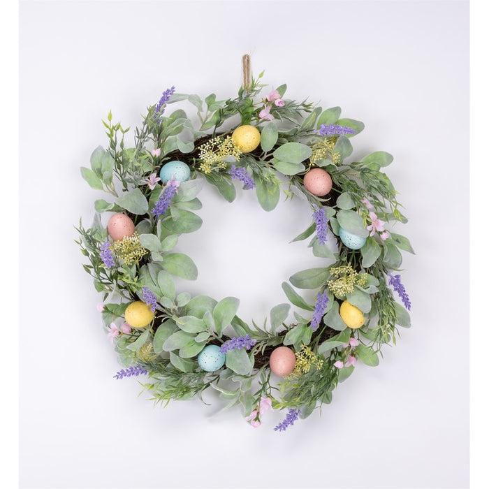Melrose Lavender Egg Floral Wreath 22"D, Yellow/Green/Pink