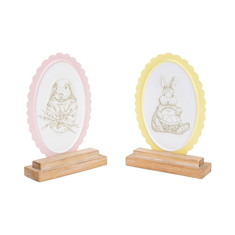 Melrose Bunny Embossed Tabletop Decor (Set of 2), Yellow/Pink/Beige - 59205DS