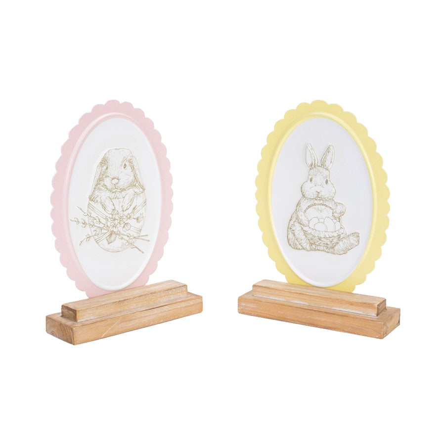 Melrose Bunny Embossed Tabletop Decor (Set of 2), Yellow/Pink/Beige - 59205DS