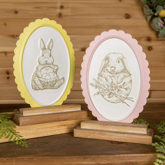 Melrose Bunny Embossed Tabletop Decor (Set of 2), Yellow/Pink/Beige