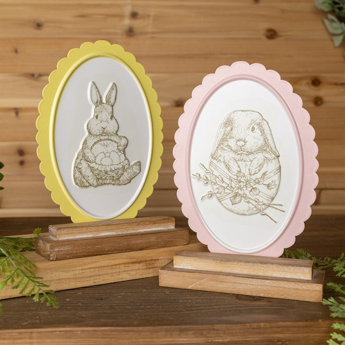 Melrose Bunny Embossed Tabletop Decor (Set of 2), Yellow/Pink/Beige