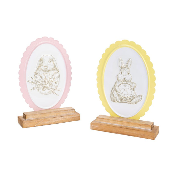 Melrose Bunny Embossed Tabletop Decor (Set of 2), Yellow/Pink/Beige