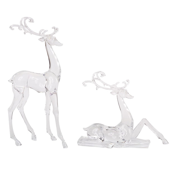 Melrose Modern Clear Acrylic Holiday Deer Figurine, Set of 2 - 61320DS