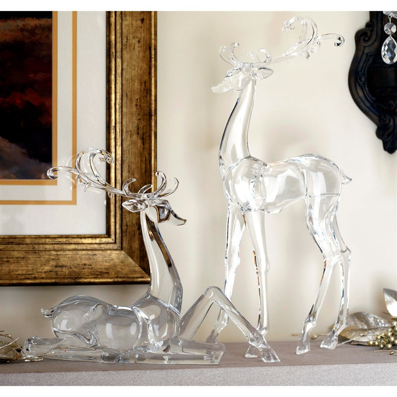 Melrose Modern Clear Acrylic Holiday Deer Figurine, Set of 2
