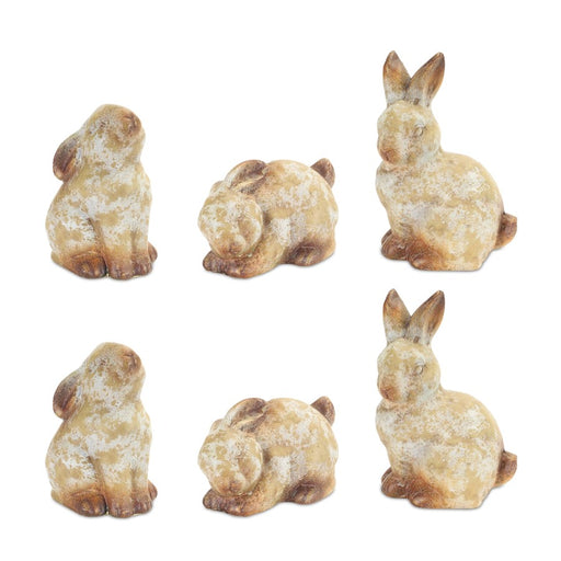 Melrose Weathered Terra Cotta Rabbit Statue, Set of 6, Grey/Brown - 62324DS