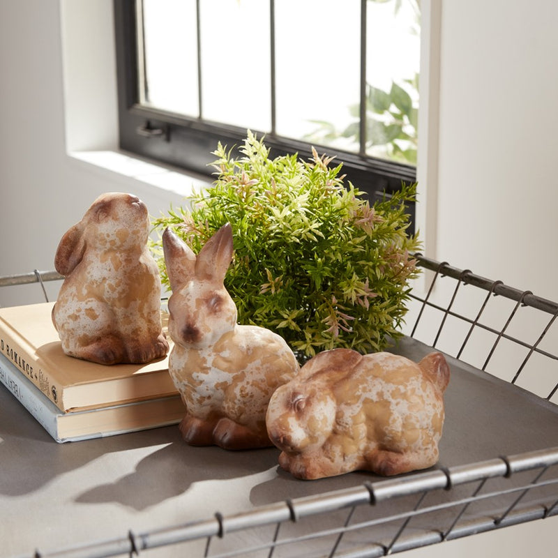 Melrose Weathered Terra Cotta Rabbit Garden Statue/Set-6, Grey/Brown