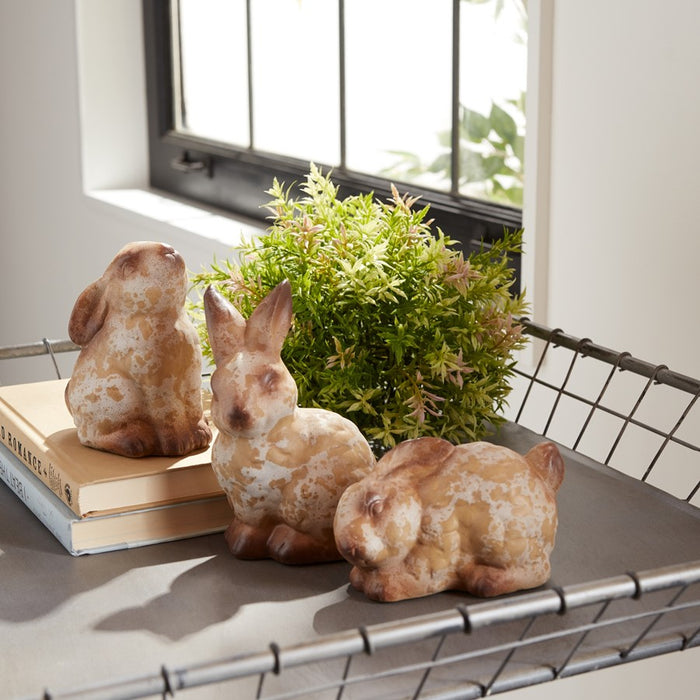 Melrose Weathered Terra Cotta Rabbit Garden Statue/Set-6, Grey/Brown