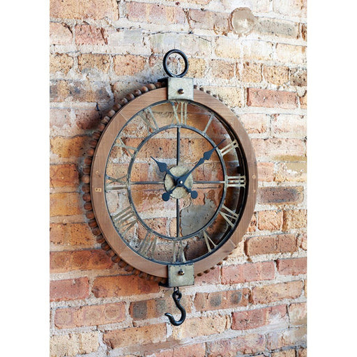 Melrose Open Face Industrial Wall Clock/Hook Accent 22"D, Beige