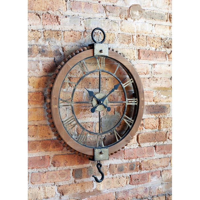 Melrose Open Face Industrial Wall Clock/Hook Accent 22"D, Beige