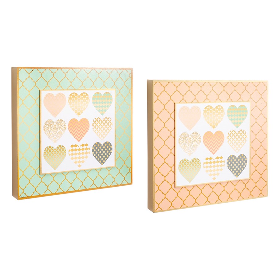 Melrose Heart Pattern Wall Plaque/Gold Accent, Set of 2, Gold - 62548DS