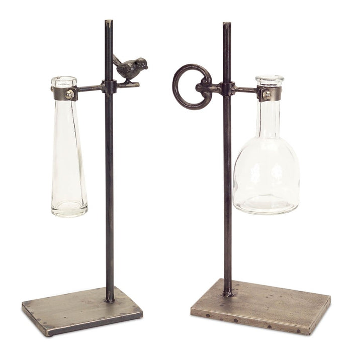 Melrose Hanging Bud Vase/Metal Stand (Set of 2), Brown - 62763DS