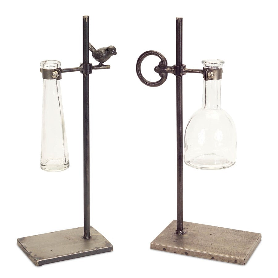 Melrose Hanging Bud Vase/Metal Stand (Set of 2), Brown - 62763DS