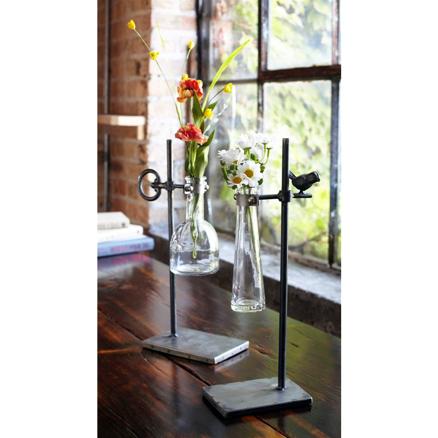 Melrose International Hanging Bud Vase/Metal Stand, Set of 2, Brown - 62763DS