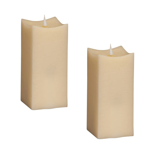 Melrose Simplux LED Squared Candle/Moving Flame/Remote, Set/2, Beige - 62781DS