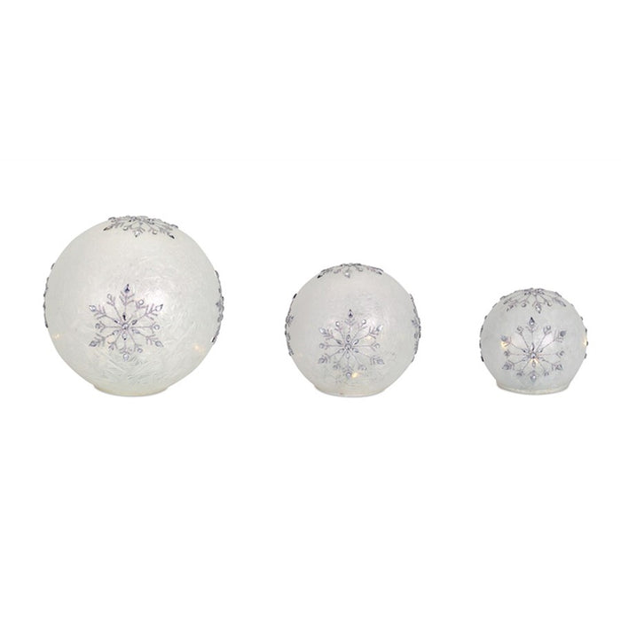 Melrose LED Frosted Snowflake Jewel Globe, Set of 3, White/Silver - 64525DS