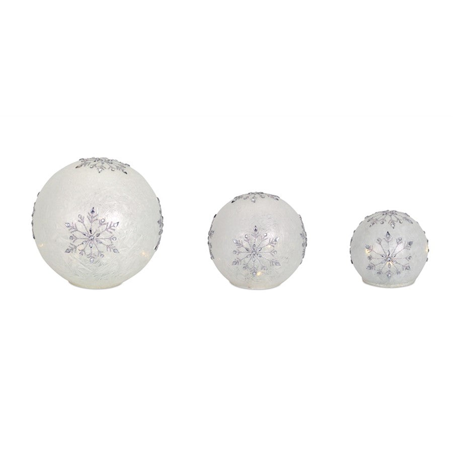 Melrose LED Frosted Snowflake Jewel Globe, Set of 3, White/Silver - 64525DS