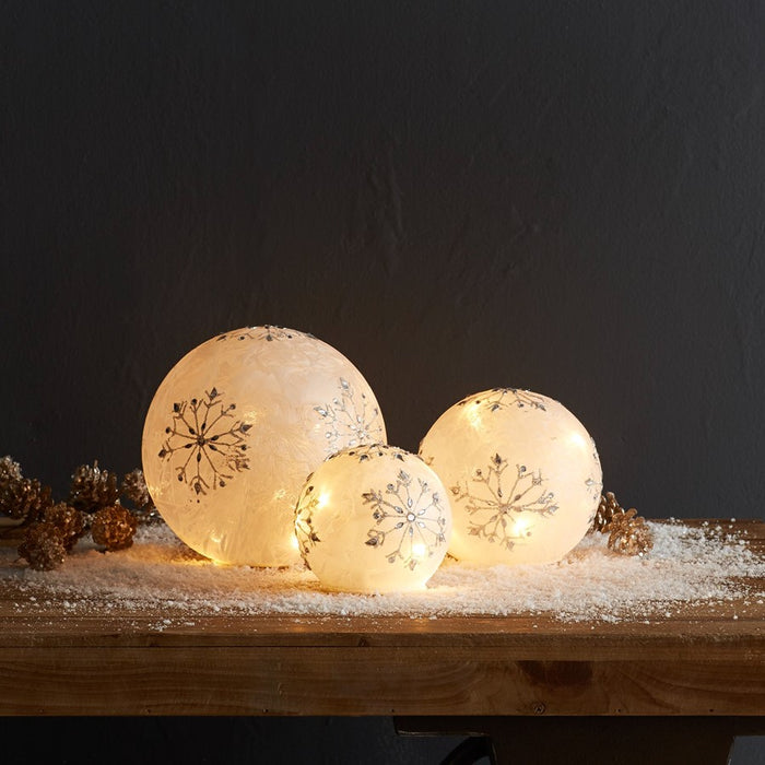 Melrose LED Frosted Snowflake Jewel Globe, Set of 3, White/Silver