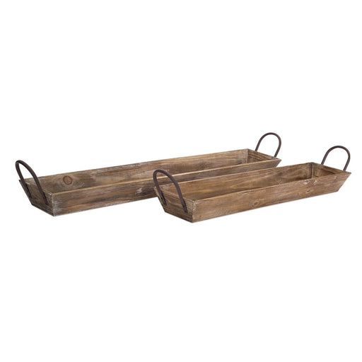 Melrose International Wooden Tray/Handles, Set of 2, Natural - 64804DS