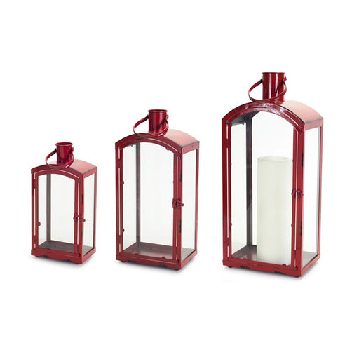 Melrose International Rustic Red Curved Top Lantern, Set of 3 - 65231DS